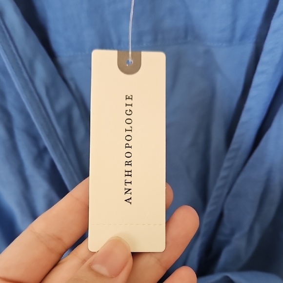 NWT - Maeve by Anthropologie Linen Blend Blue Midi Dress with Tie Front - Picture 7 of 13